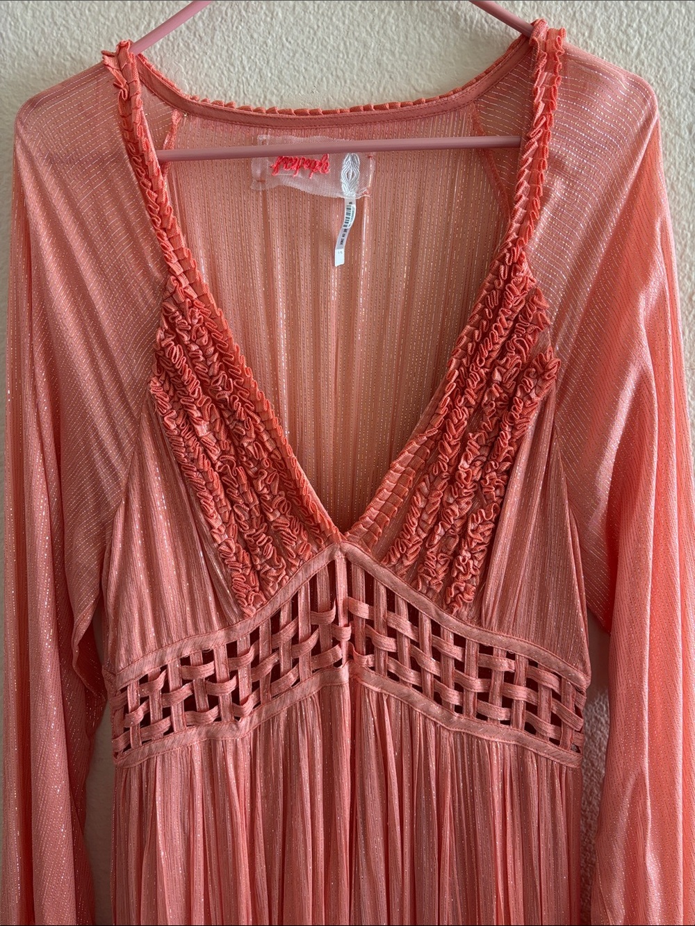 Free People Coral Peach V-Neck Maxi Dress